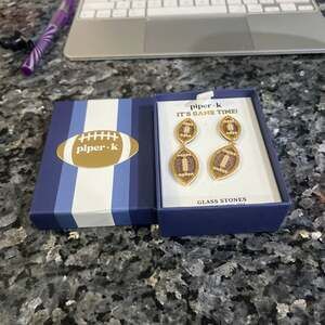 Piper K It's Game Time! Football Dangle Drop Earrings with Glass Stones